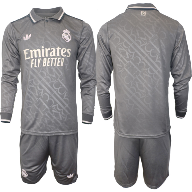 Men 2024-2025 Club Real Madrid away Long Sleeves Grey Blank Soccer Jersey